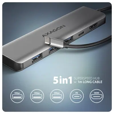 AXAGON HMC-5H USB-C 5Gbps 5in1 hub Silver – 2. kép
