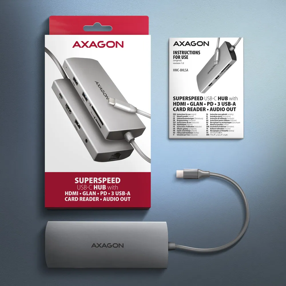 AXAGON HMC-8HLSA USB-C 5Gbps 9in1 hub Grey – 8. kép