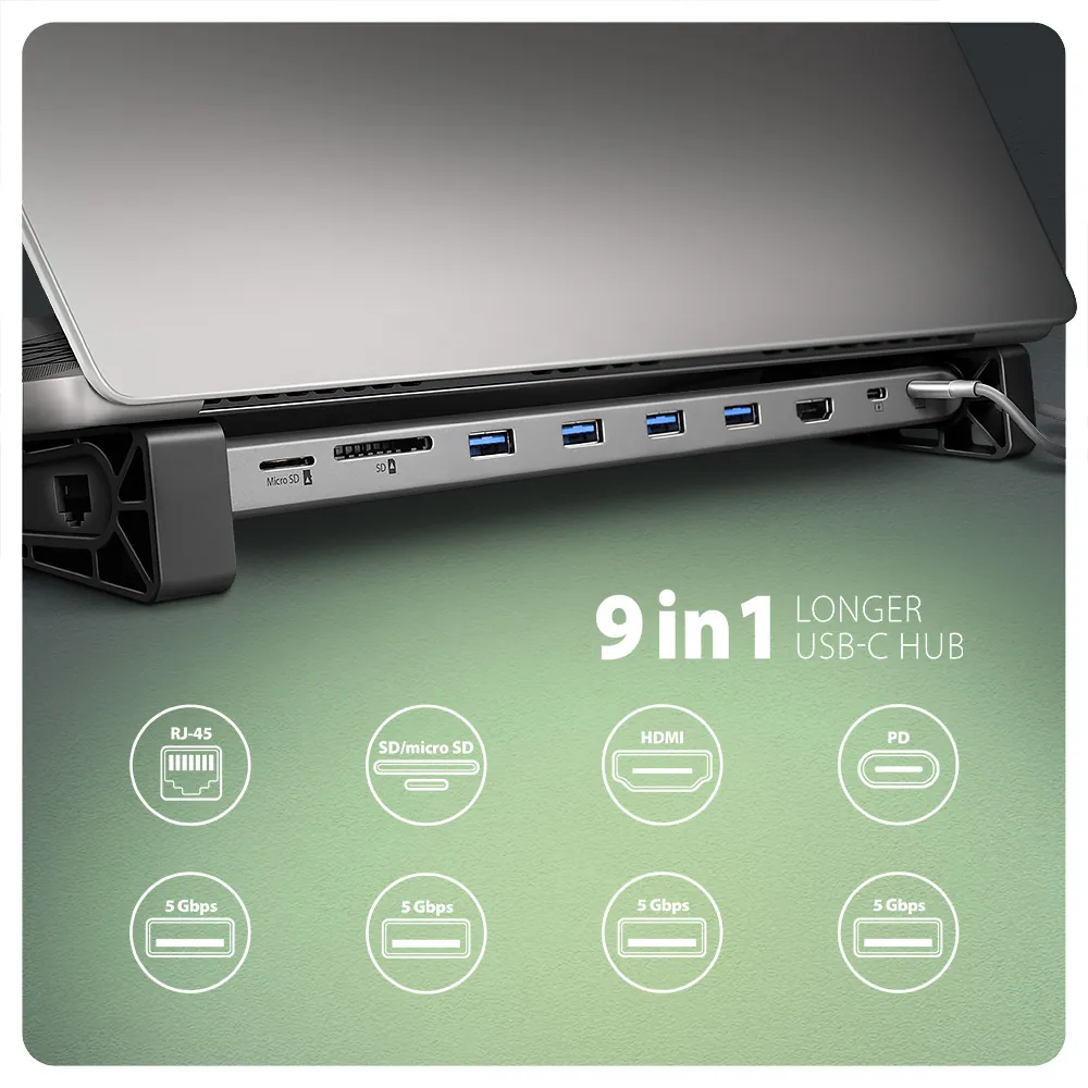 AXAGON HMC-10HLS USB-C 5GBPS LONGER 9IN1 HUB – 2. kép