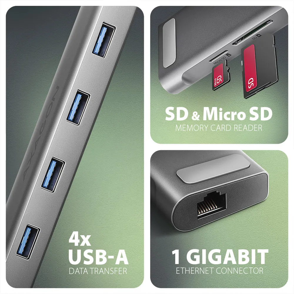 AXAGON HMC-10HLS USB-C 5GBPS LONGER 9IN1 HUB – 3. kép