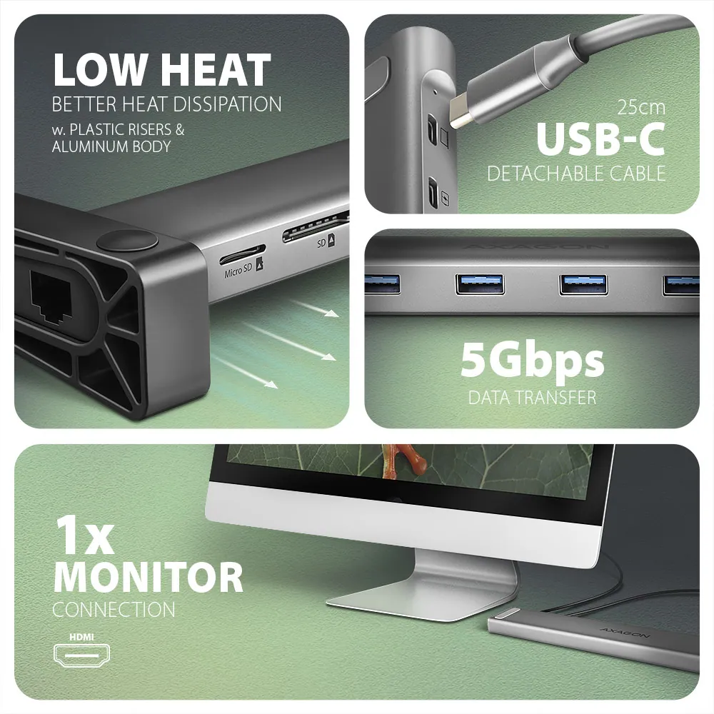 AXAGON HMC-10HLS USB-C 5GBPS LONGER 9IN1 HUB – 4. kép