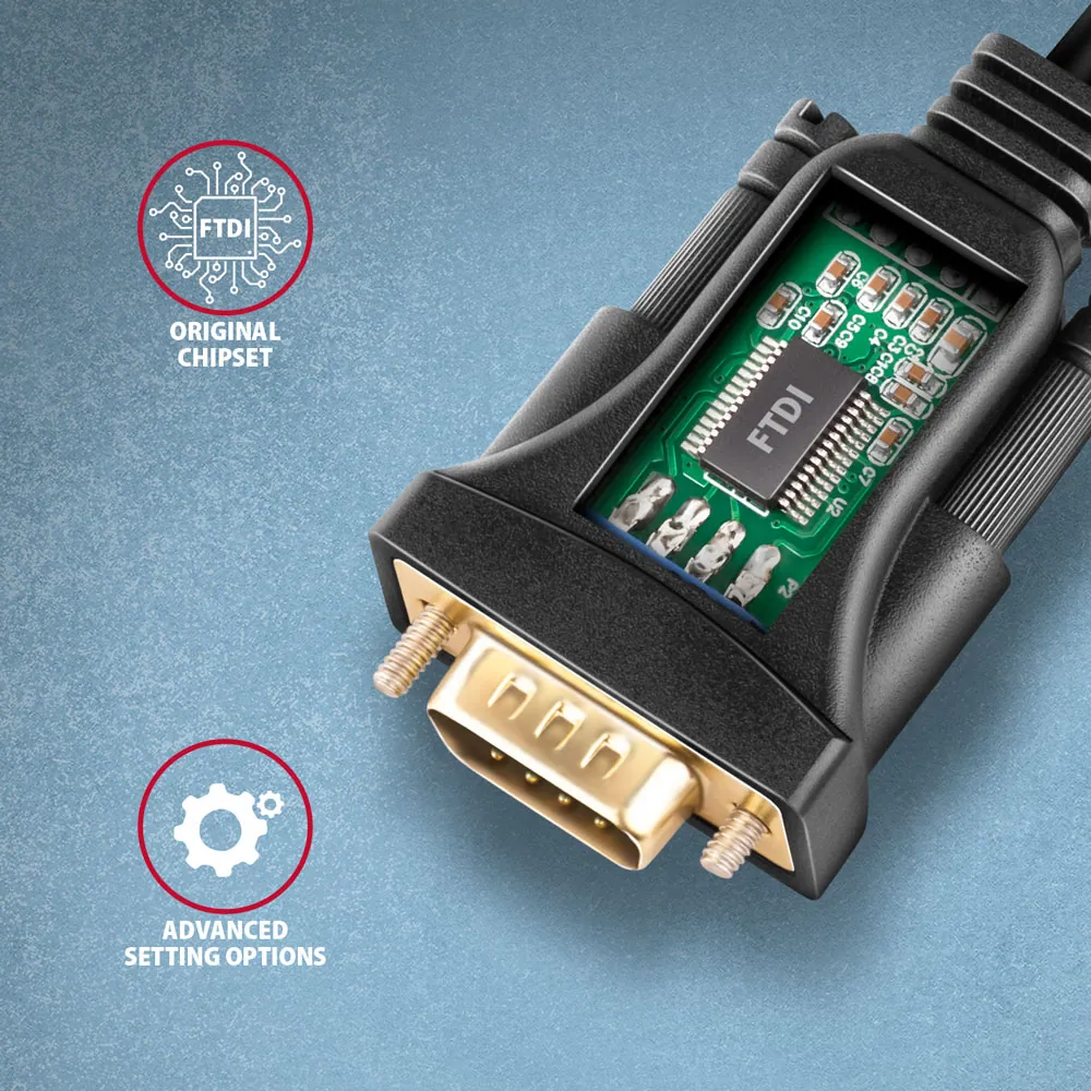 AXAGON ADS-1PQ USB-A 2.0 - serial RS-232 DB9-M FTDI adapter / cable 1,5m Black – 3. kép