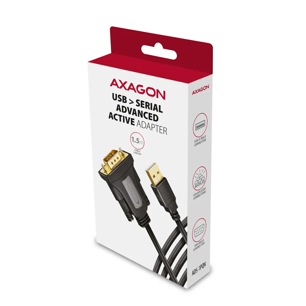 AXAGON ADS-1PQ USB-A 2.0 - serial RS-232 DB9-M FTDI adapter / cable 1,5m Black – 7. kép
