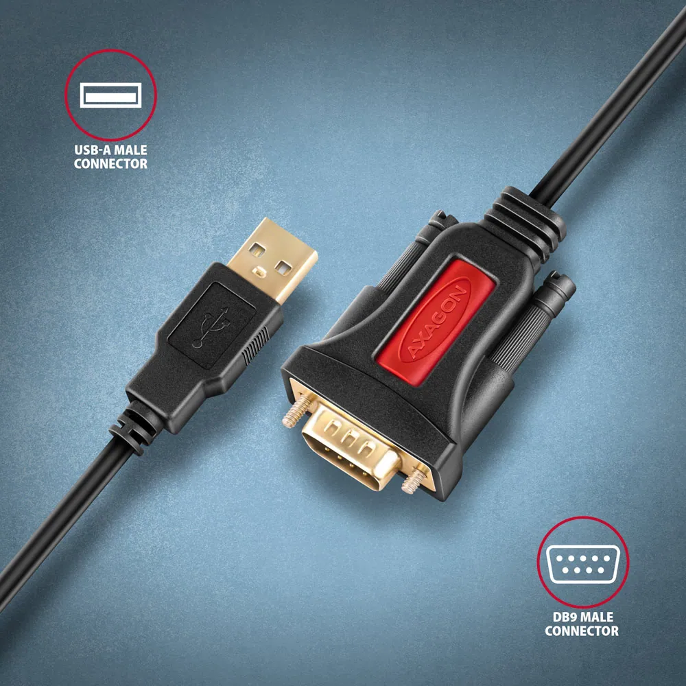 AXAGON ADS-1PSN USB-A 2.0 - serial RS-232 DB9-M Prolific adapter / cable 1,5m Black – 2. kép
