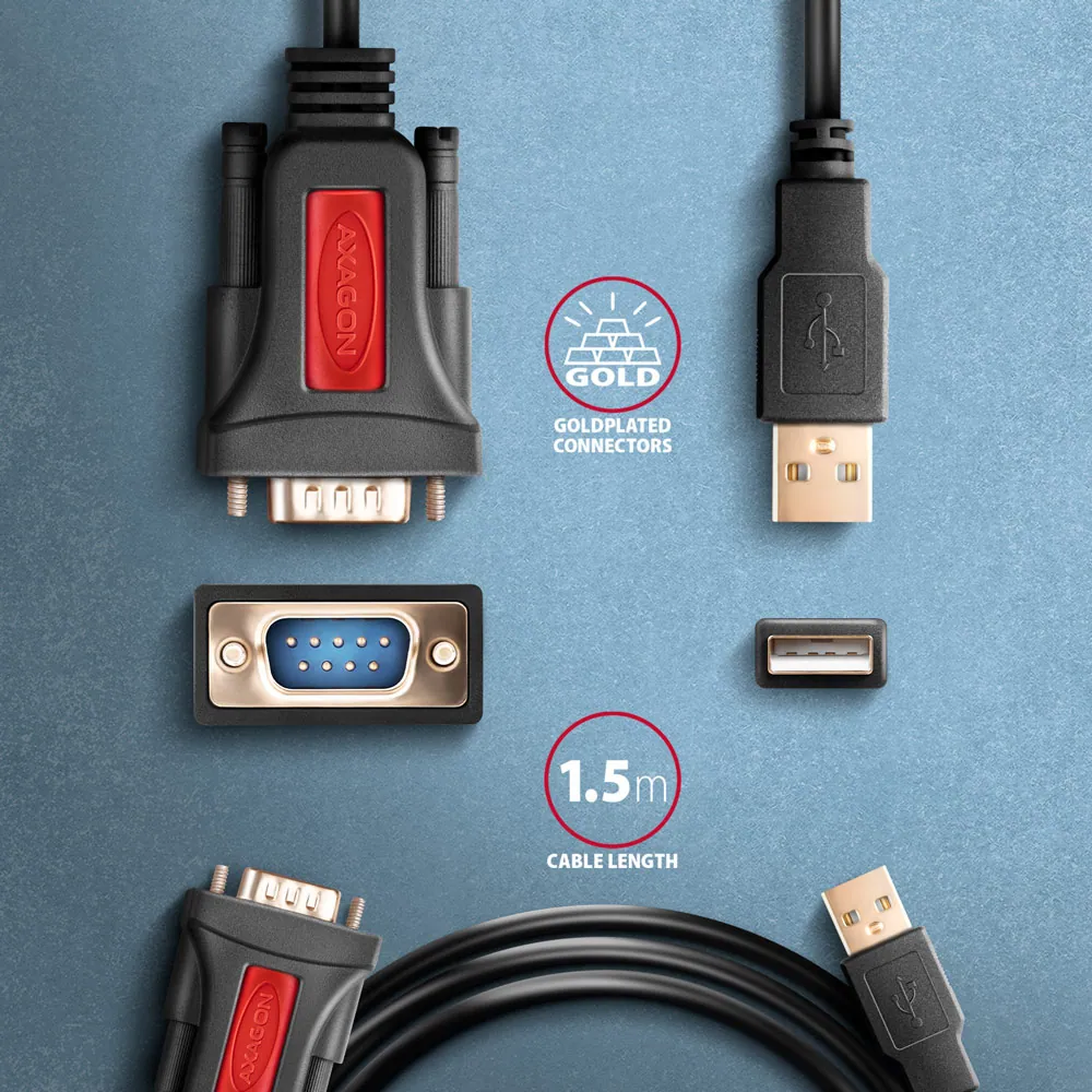 AXAGON ADS-1PSN USB-A 2.0 - serial RS-232 DB9-M Prolific adapter / cable 1,5m Black – 5. kép