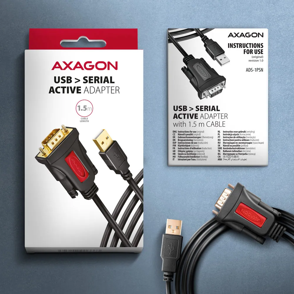 AXAGON ADS-1PSN USB-A 2.0 - serial RS-232 DB9-M Prolific adapter / cable 1,5m Black – 6. kép