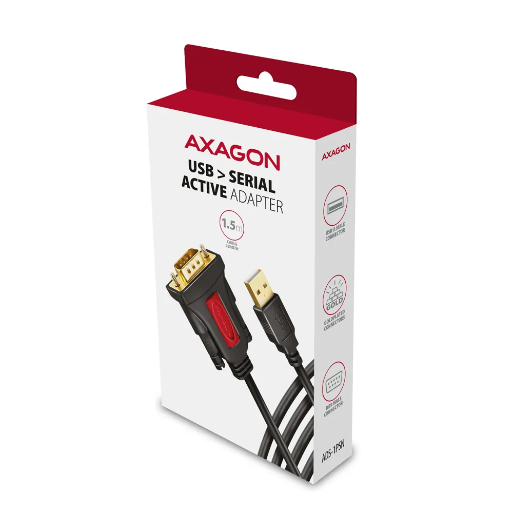 AXAGON ADS-1PSN USB-A 2.0 - serial RS-232 DB9-M Prolific adapter / cable 1,5m Black – 7. kép