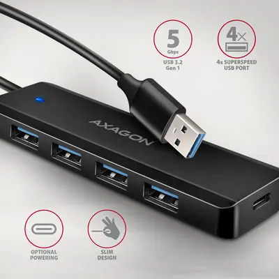 AXAGON HUE-C1A USB-A 5GBPS TRAVEL HUB Black – 2. kép