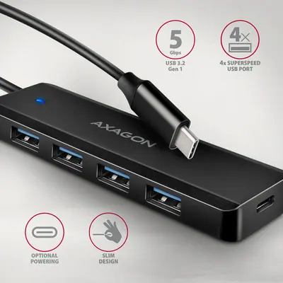 AXAGON HUE-C1C USB-C 5GBPS TRAVEL HUB Black – 2. kép