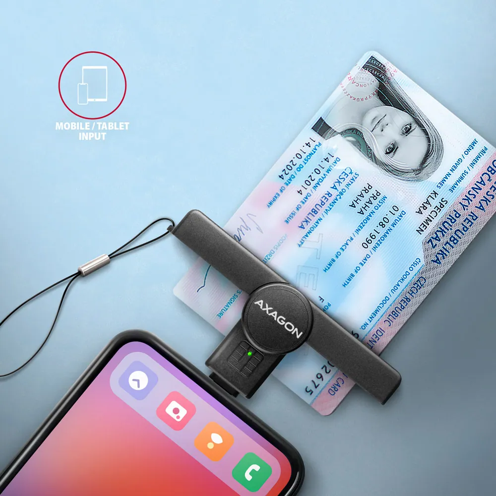AXAGON CRE-SMPC PocketReader USB-C Smart Card Reader Black – 3. kép