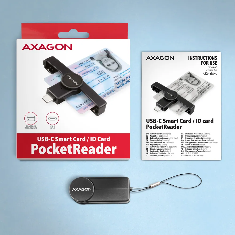 AXAGON CRE-SMPC PocketReader USB-C Smart Card Reader Black – 7. kép