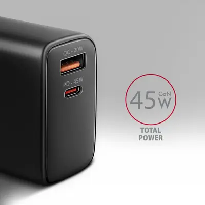 AXAGON ACU-PQ45 PD3.0 & QC4+ 2xOutputs Wall Charger 45W Black – 2. kép