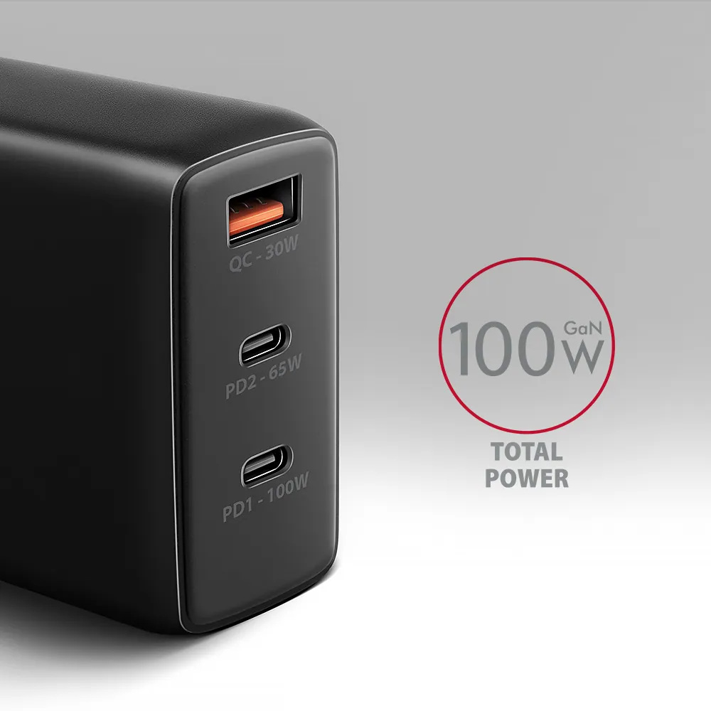 AXAGON ACU-DPQ100 PD3.0 & QC4 Three Outputs wall charger 100W Black – 2. kép