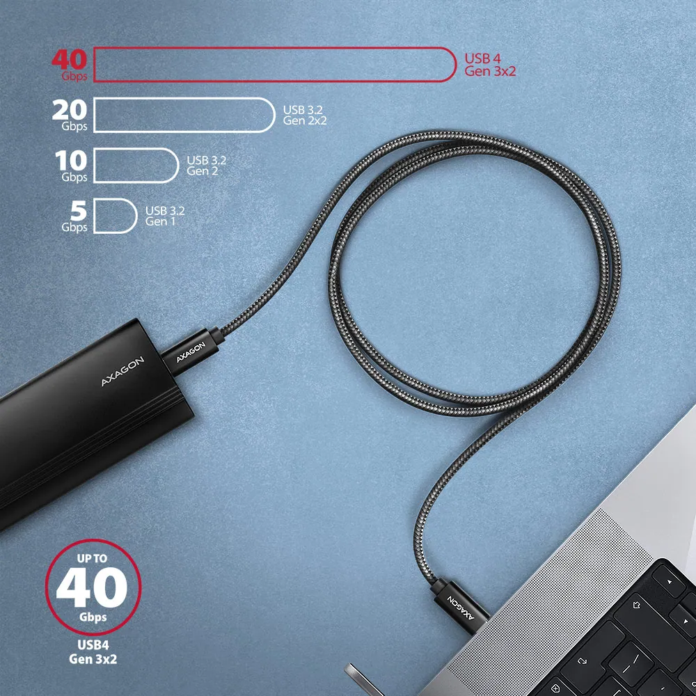 AXAGON BUCM4X-CM10AB NEWGEN USB-C USB-C 4 Gen 3x2 Cable 1m Black – 8. kép