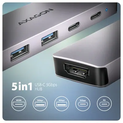 AXAGON HMC-5H60 USB-C 5Gbps 5in1 Hub Silver – 2. kép