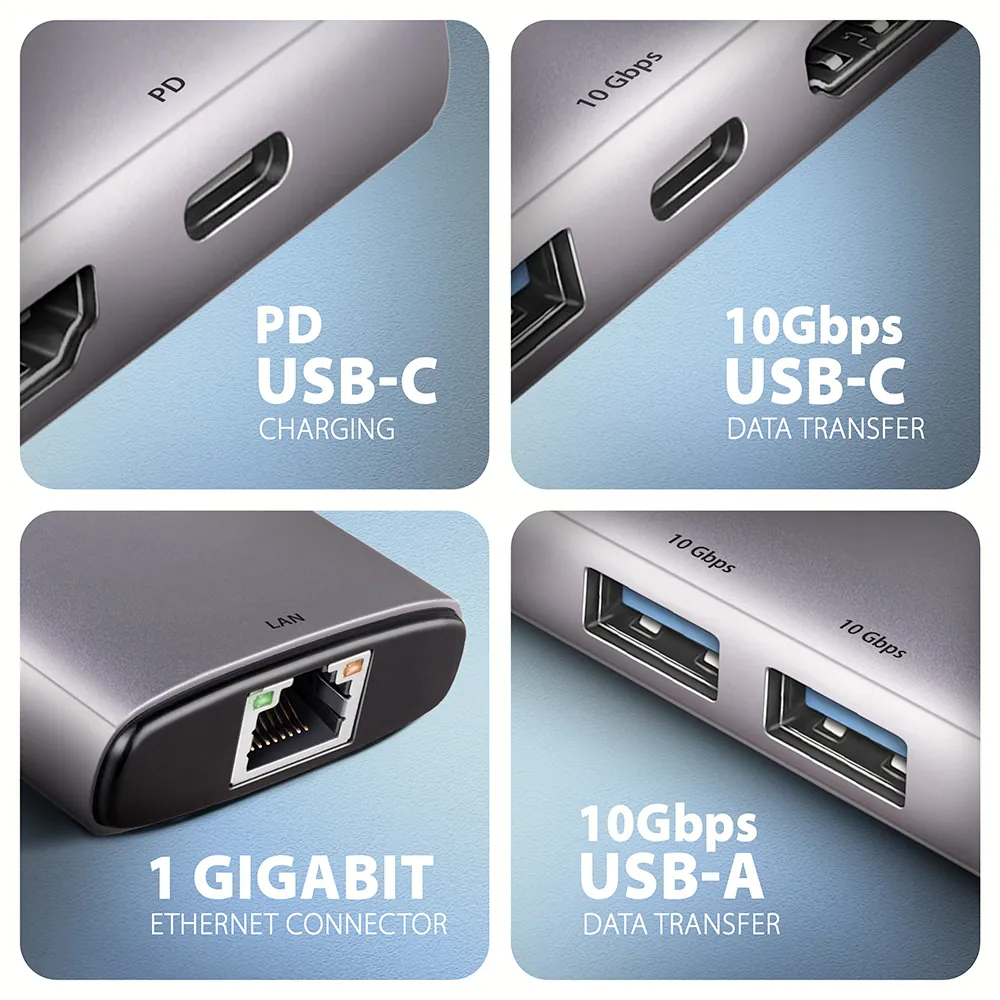 AXAGON HMC-6G2L USB-C 10Gbps 6in1 Hub Silver – 3. kép