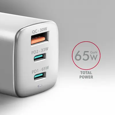 AXAGON ACU-DPQ65W QC4 + USB-C PD Wall Charger White – 2. kép