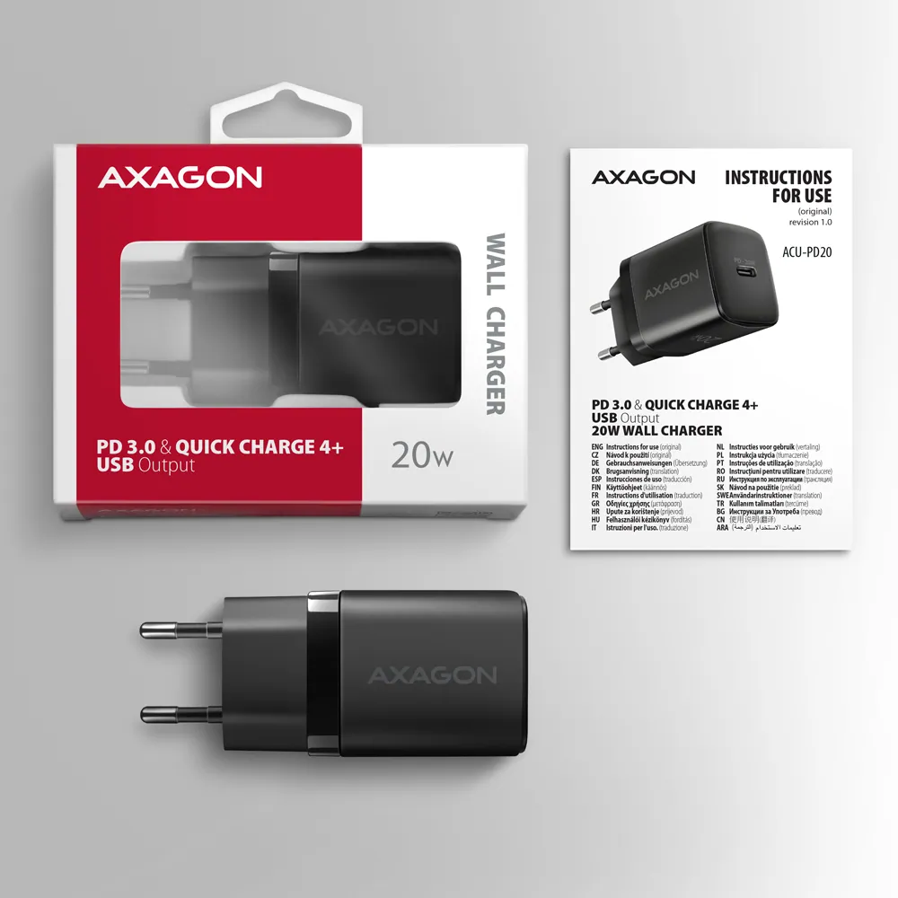 AXAGON ACU-PD20 PD3.0 & QC4+ Wall Charger 20W Black – 8. kép