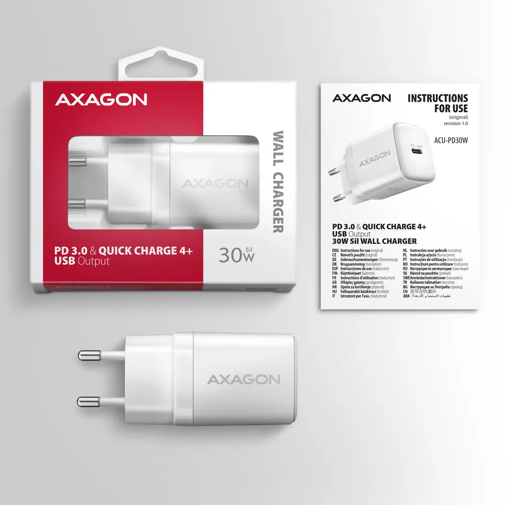 AXAGON ACU-PD30W PD3.0 & QC4+ Wall Charger 30W White – 8. kép