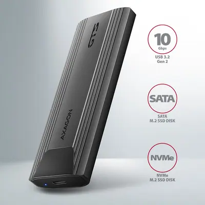 AXAGON EEM2-GTS2 USB-C 10Gbps M.2 NVMe & SATA SSD THIN SCREWLESS box – 2. kép