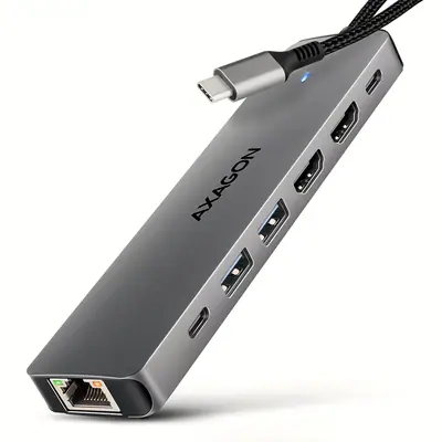 AXAGON HMC-7HX2 USB-C 5Gbps Dual 4K Display 7in1 Hub Aluminium – 2. kép