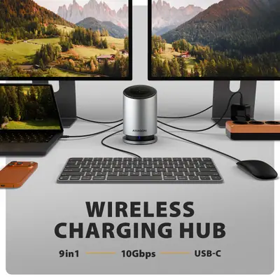 AXAGON HMC-WL9 9in1 hub USB-C 10 Gbps Wireless Charging Grey – 2. kép