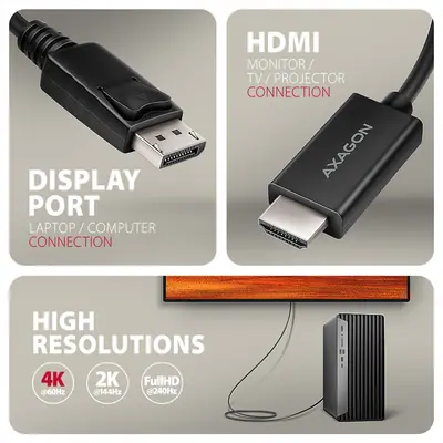 AXAGON RVD-HI20C2 DisplayPort > HDMI 2.0 Cable 1,8m 4K/60Hz Black – 2. kép