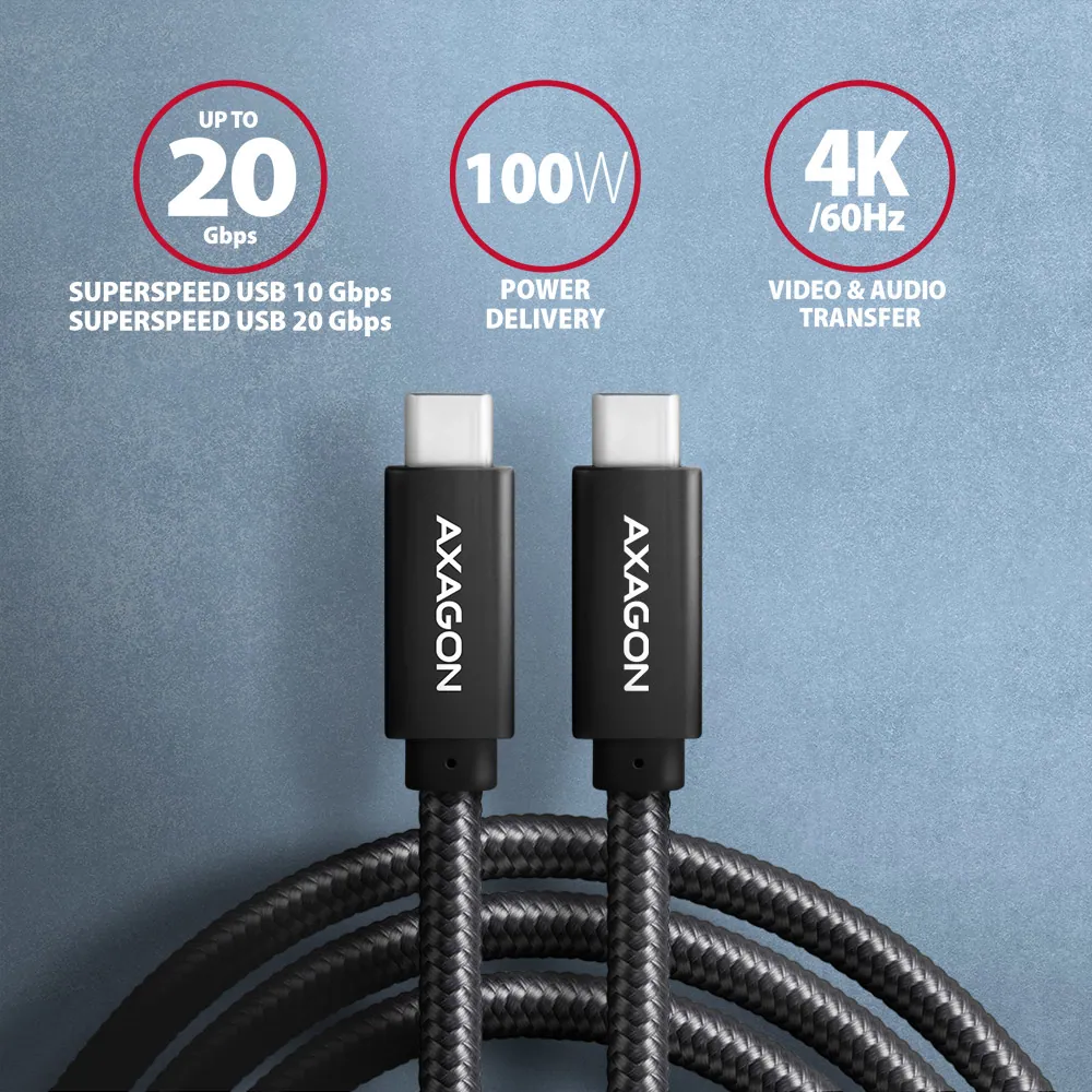 AXAGON BUCM32-CM05AB Speed+ USB-C USB 20Gbps cable 0,5m Black – 2. kép