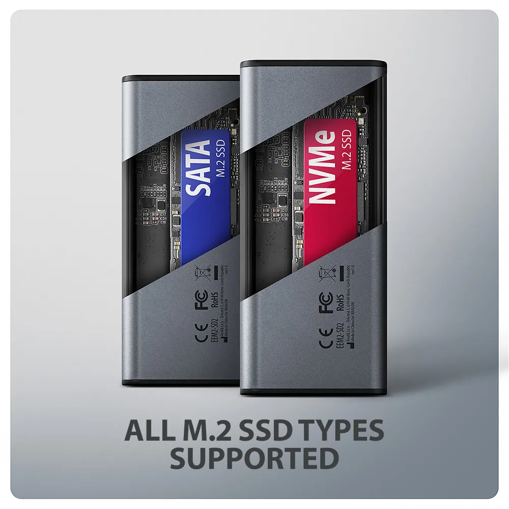 AXAGON EEM2-SD2 USB-C 10Gbps – M.2 NVMe & SATA SSD Display Box Silver – 5. kép