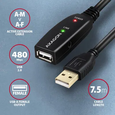 AXAGON ADR-207 USB Repeater cable 7,5m Black – 2. kép