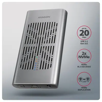 AXAGON EEM2-20GD USB-C 20Gbps Dual M.2 NVMe SSD Clone Mastert Enclosure – 2. kép