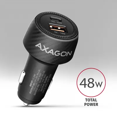 AXAGON PWC-PQ48 PD3.0 & QC4+ 2xOUTPUTS car charger 48W Black – 2. kép