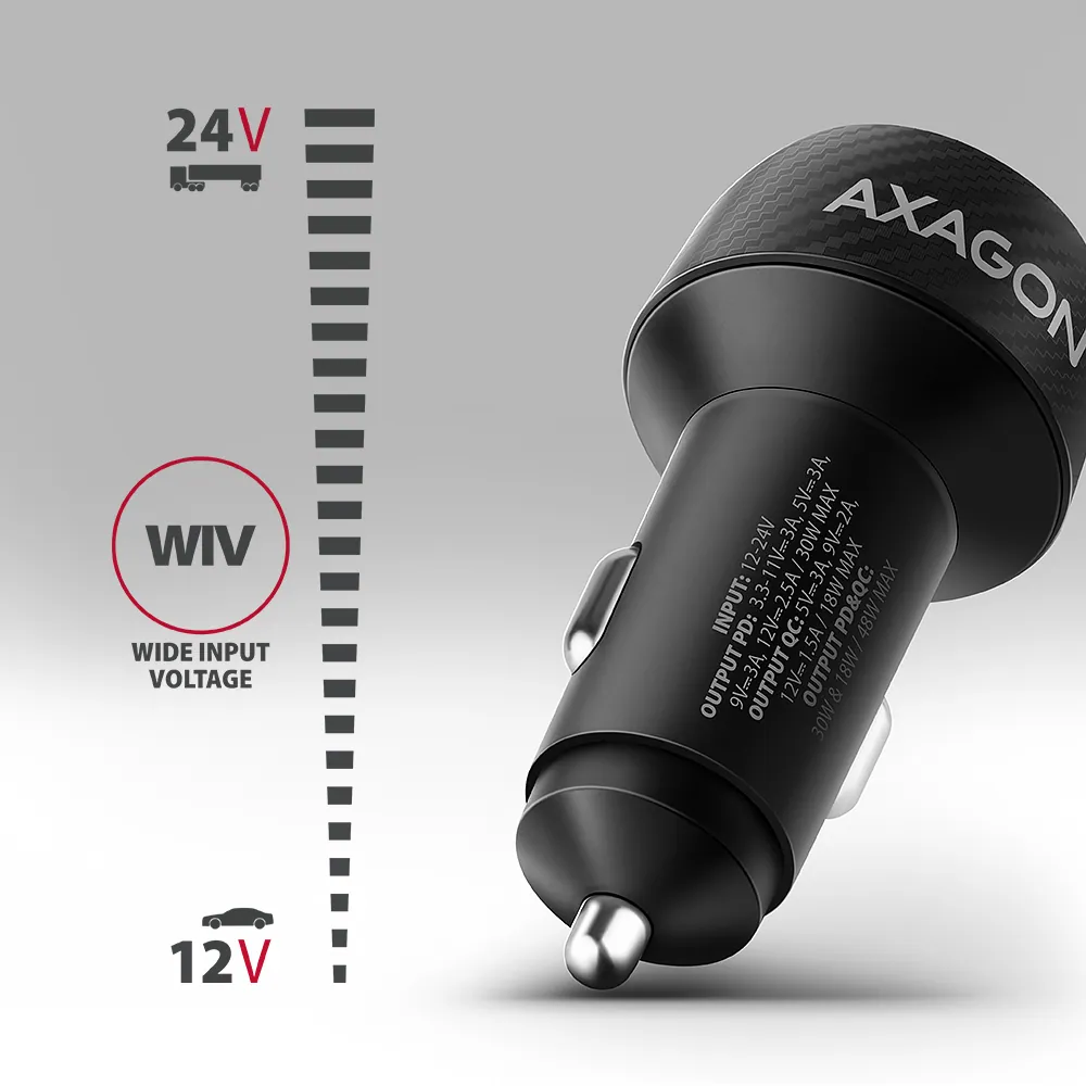AXAGON PWC-PQ48 PD3.0 & QC4+ 2xOUTPUTS car charger 48W Black – 3. kép