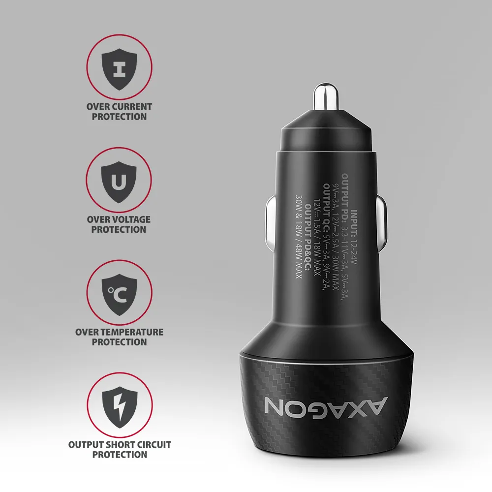 AXAGON PWC-PQ48 PD3.0 & QC4+ 2xOUTPUTS car charger 48W Black – 5. kép