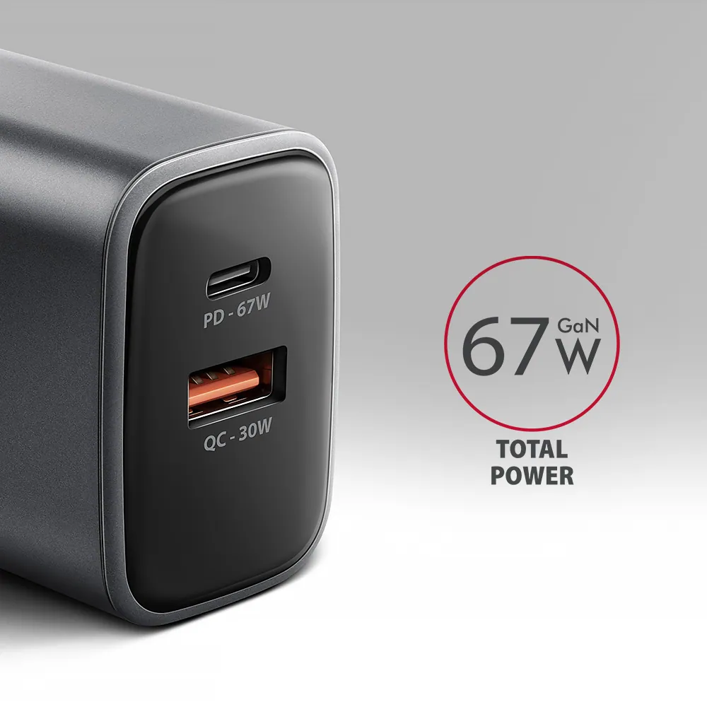 AXAGON ACU-PQ67 PD3.0 & QC4+ 2xOUTPUTS wall charger 67W Black – 2. kép