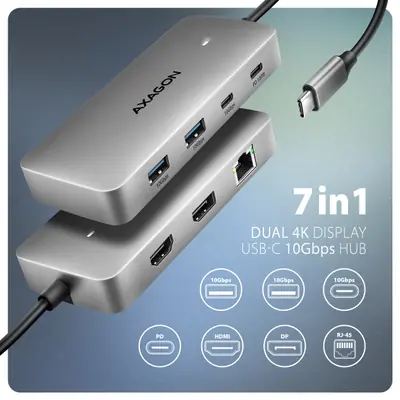 AXAGON HMC-CUB83X2 USB-C 10Gbps DUAL 4K DISPLAY 7in1 hub – 2. kép