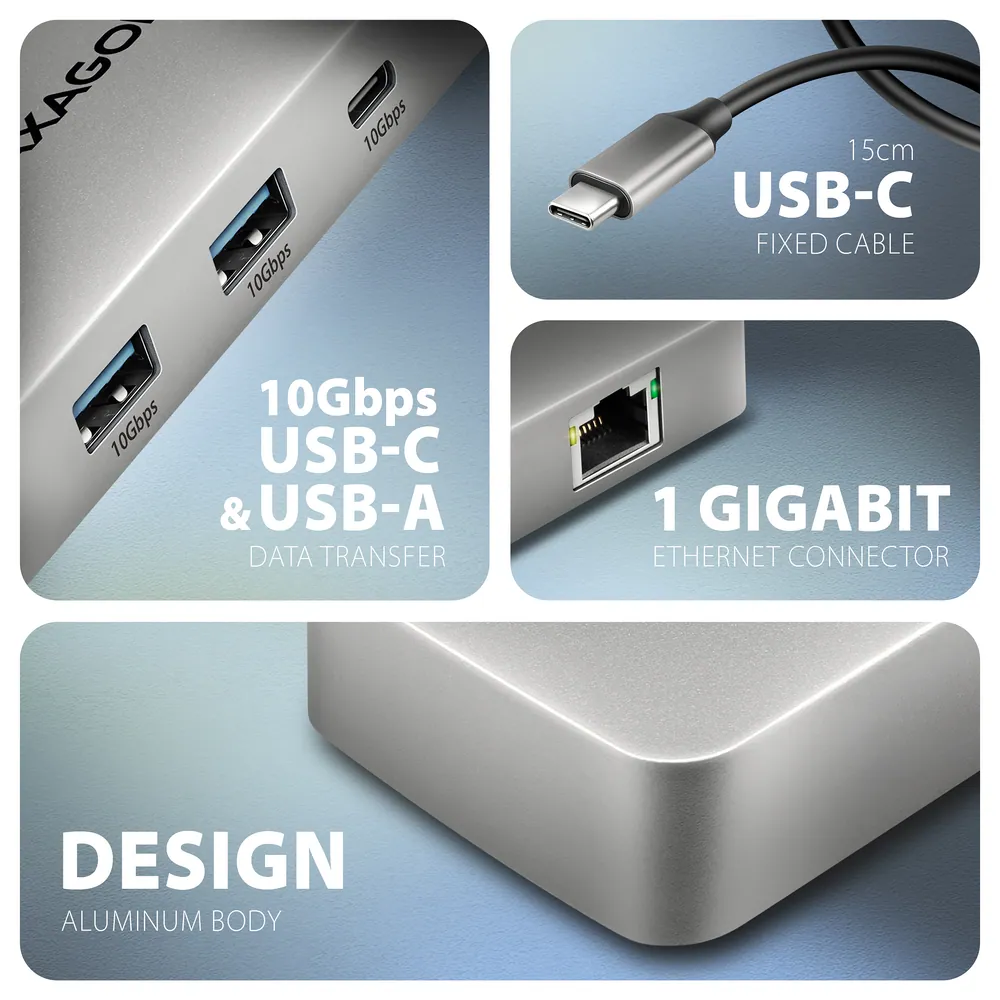 AXAGON HMC-CUB83X2 USB-C 10Gbps DUAL 4K DISPLAY 7in1 hub – 3. kép