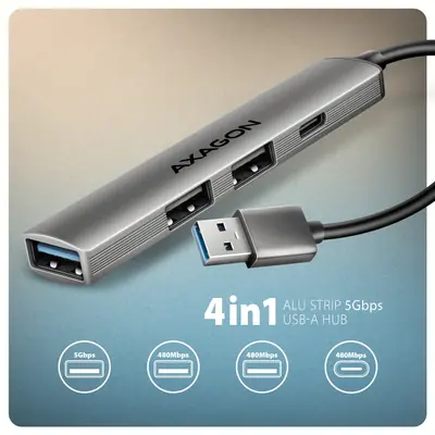 AXAGON HUE-STA ALU STRIP USB-A 4 port hub – 2. kép