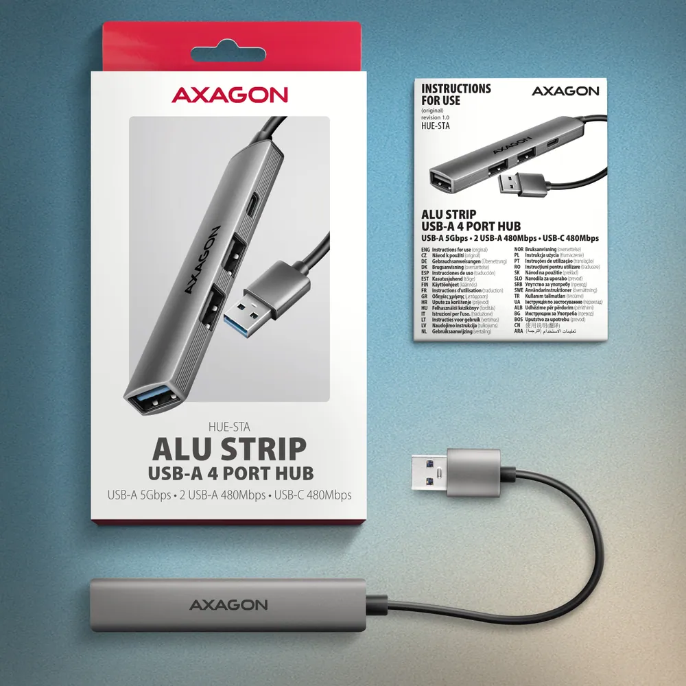 AXAGON HUE-STA ALU STRIP USB-A 4 port hub – 6. kép