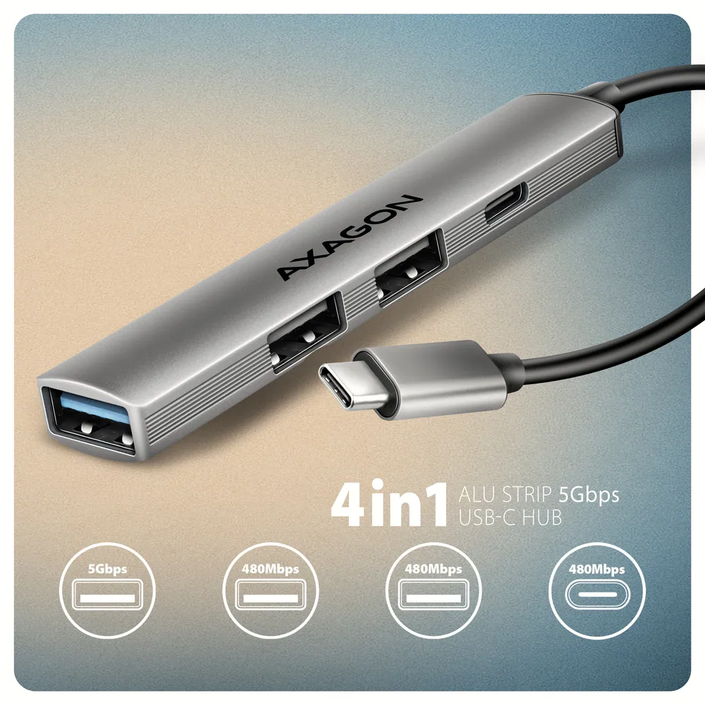 AXAGON HUE-STC ALU STRIP USB-C 4 port hub – 2. kép