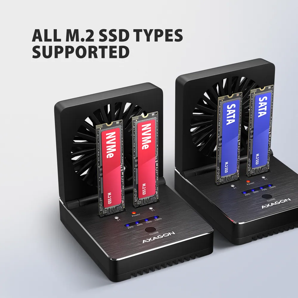 AXAGON ADSA-M2C22 USB-C 20Gbps docking station for 2x M.2 NVMe / SATA SSD with disk cloning function without PC – 4. kép