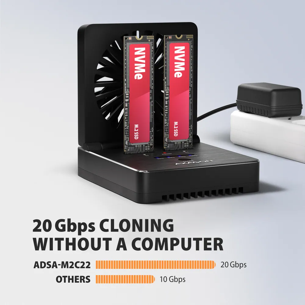 AXAGON ADSA-M2C22 USB-C 20Gbps docking station for 2x M.2 NVMe / SATA SSD with disk cloning function without PC – 5. kép