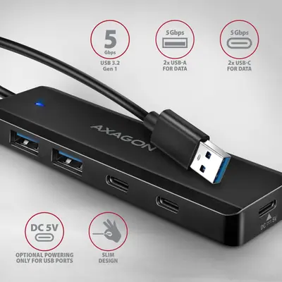 AXAGON HUE-C2A USB-A 5Gbps Travel 4-portos USB3.2 HUB Black – 2. kép
