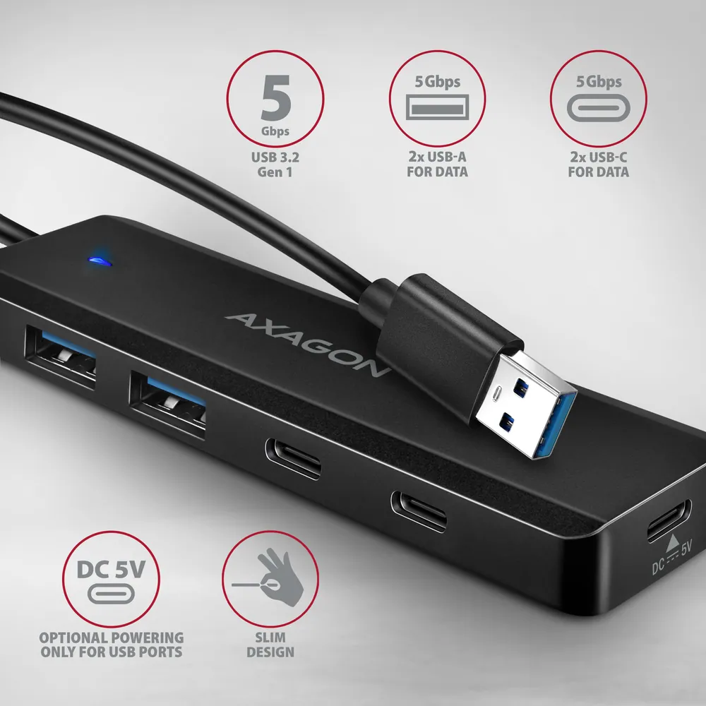 AXAGON HUE-C2A USB-A 5Gbps Travel 4-portos USB3.2 HUB Black – 2. kép