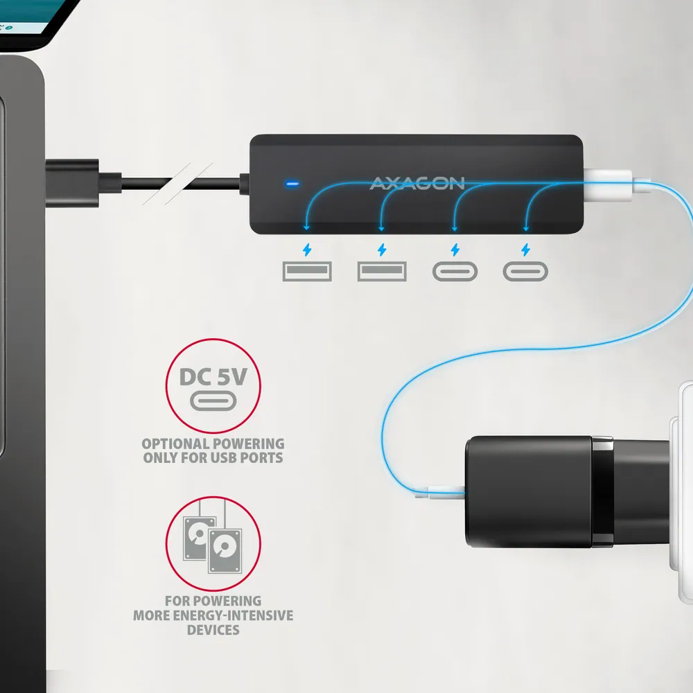 AXAGON HUE-C2A USB-A 5Gbps Travel 4-portos USB3.2 HUB Black – 3. kép