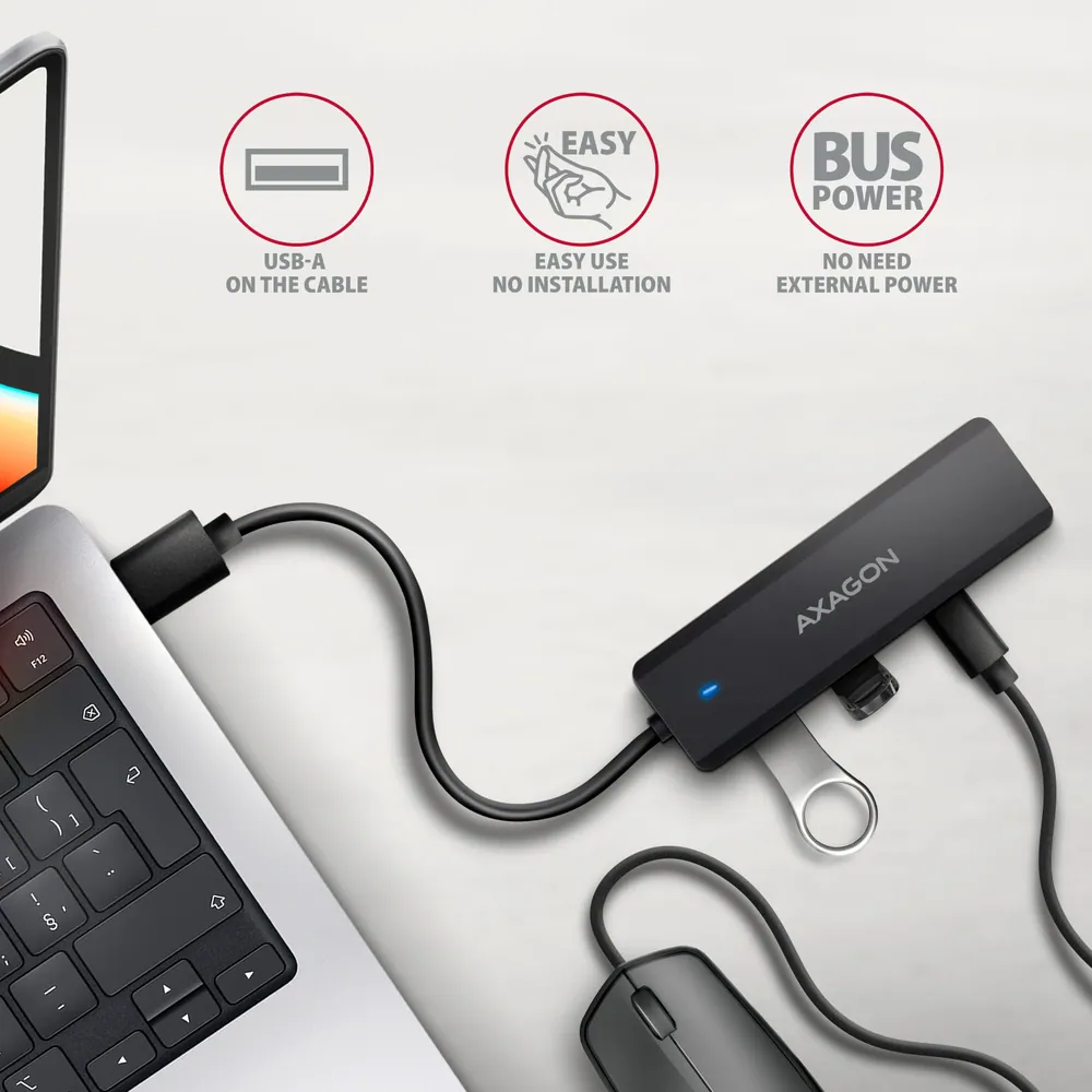 AXAGON HUE-C2A USB-A 5Gbps Travel 4-portos USB3.2 HUB Black – 4. kép