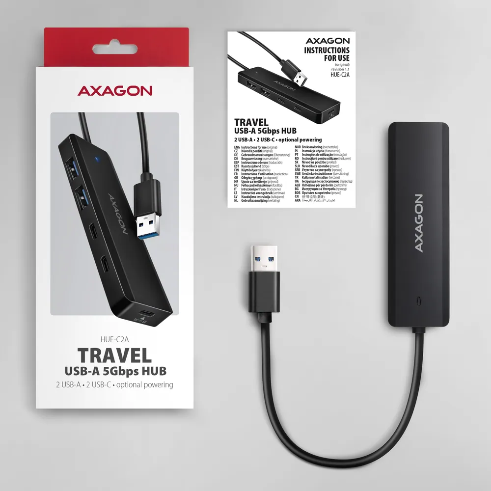 AXAGON HUE-C2A USB-A 5Gbps Travel 4-portos USB3.2 HUB Black – 6. kép