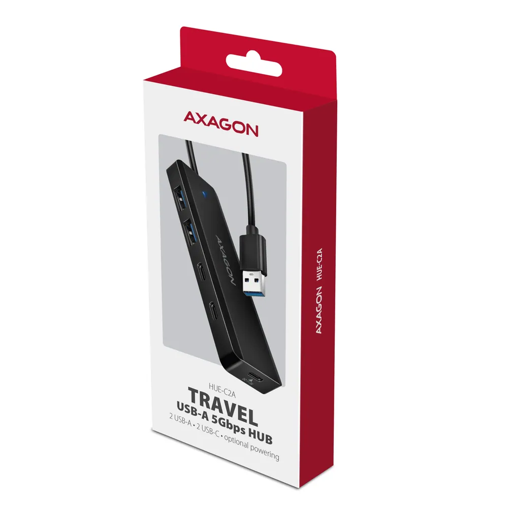 AXAGON HUE-C2A USB-A 5Gbps Travel 4-portos USB3.2 HUB Black – 7. kép