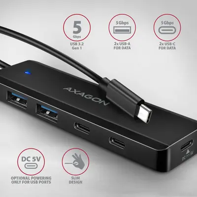 AXAGON HUE-C2C USB-C 5Gbps Travel 4-portos USB3.2 HUB Black – 2. kép