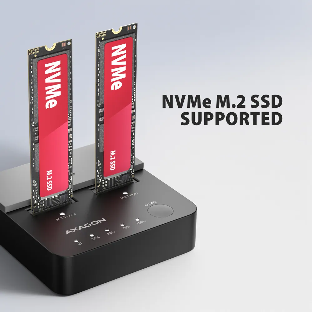 AXAGON ADSA-M2C22L USB-C 20Gbps docking station for 2× M.2 NVMe SSD with disk cloning function without PC – 4. kép
